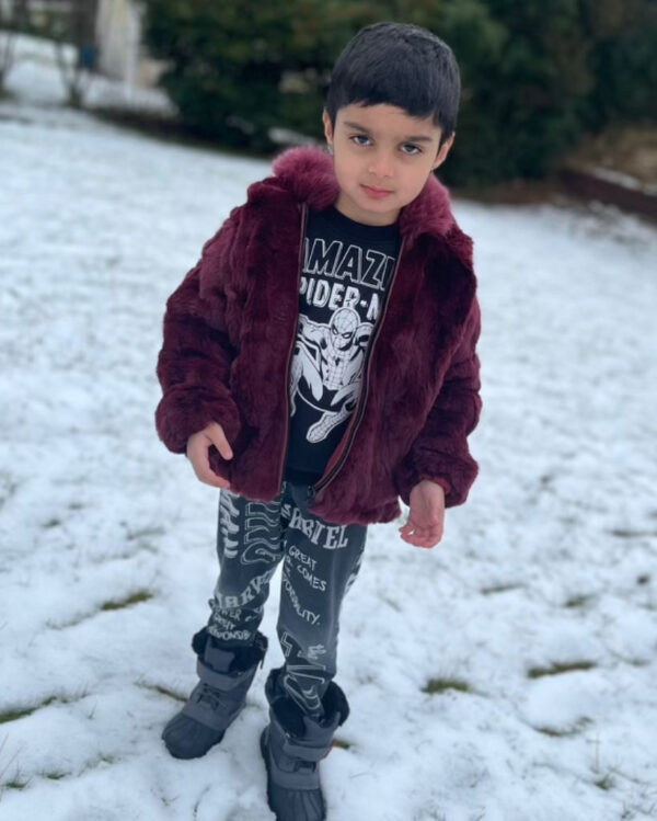 Kids' DaRucci Burgundy Fur Coat with Hood