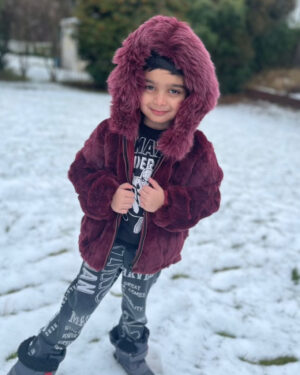 Kids' DaRucci Burgundy Fur Coat with Hood