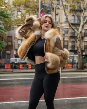 Women's DaRucci Golden Leather and Fur Mix Biker Style Jacket