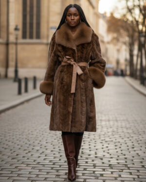 Women's DaRucci Brown 3/4 Mink Coat with Fox Collar