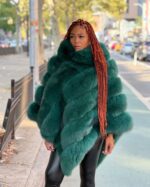 Women's DaRucci Money Green Fox Fur Poncho