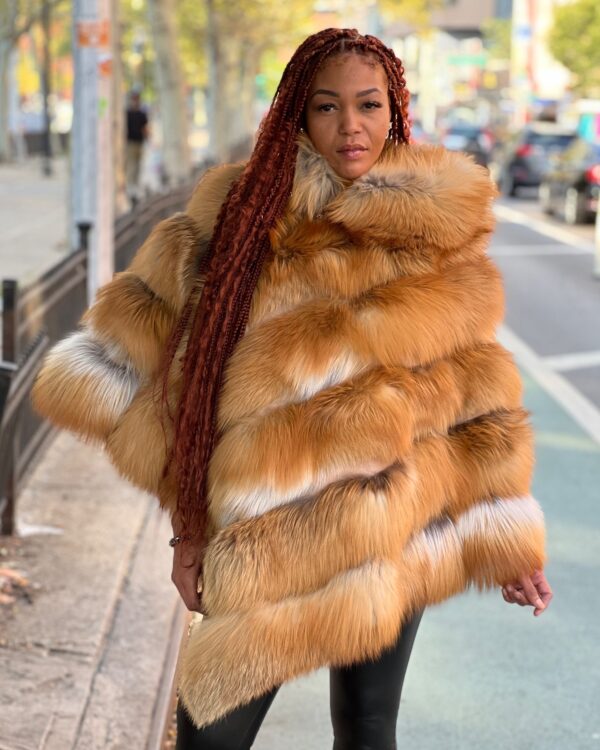 Women's DaRucci Natural Red Fox Fur Poncho