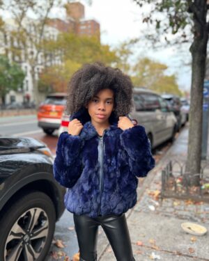 Kids' DaRucci Navy Blue Fur Coat with Hood