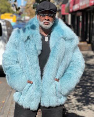 Men's Aqua Color Fox Fur Bomber