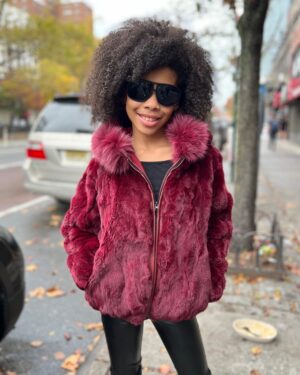 Kids' DaRucci Burgundy Fur Coat with Hood