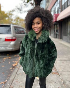 Kids' DaRucci Money Green Fur Coat with Hood