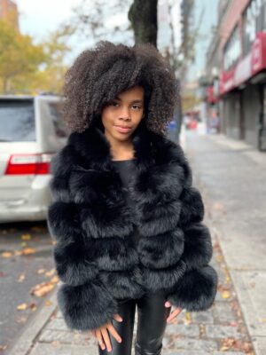 Kids' DaRucci Black Fox Fur Coat with Hood