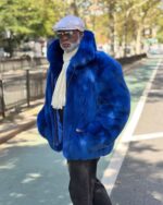 Men's DaRucci Royal Blue Fox Fur Bomber Jacket