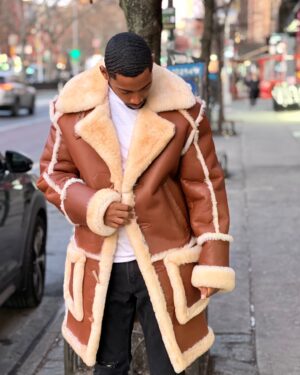 Men's DaRucci Cognac 3/4 Shearling Coat