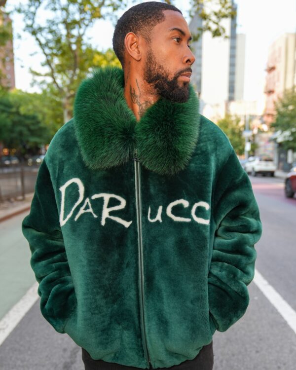 Men's DaRucci Signature Money Green Fur Coat