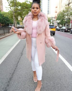 Women's - Pink Cashmere Pcoat With Fox Fur