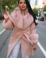 Women's - Pink Cashmere Pcoat With Fox Fur