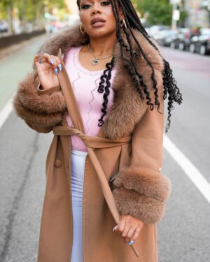 Women's DaRucci Tan Cashmere Peacoat with Fox Fur