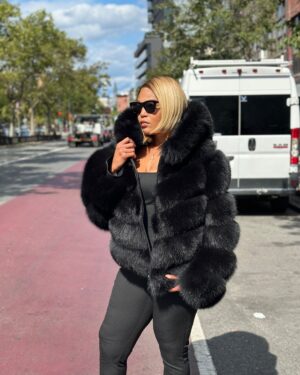 Women's 3 In 1 Waist Length Fox Fur - Black
