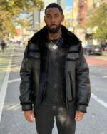 Men's DaRucci Black Denim Style Shearling Jacket (Fur Out)