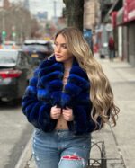 Women's DaRucci Royal Blue Crop Top Chinchilla Jacket