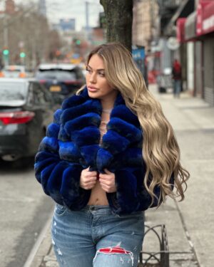 Women's DaRucci Royal Blue Crop Top Chinchilla Jacket