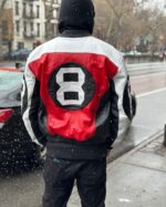 Men's DaRucci Red, Black, and White 8 Ball Leather Jacket