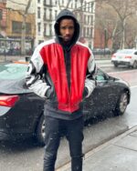 Men's DaRucci Red, Black, and White 8 Ball Leather Jacket