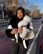 Women's DaRucci Black & White Biker Style Shearling with Fox Fur