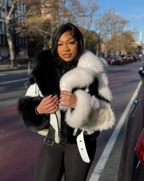 Women's DaRucci Black & White Biker Style Shearling with Fox Fur