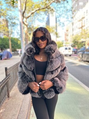 Women's DaRucci Black & White Mix 3-in-1 Waist Length Fox Fur Jacket