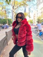 Women's DaRucci Wine 3-in-1 Waist Length Fox Fur Jacket