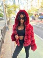 Women's DaRucci Wine 3-in-1 Waist Length Fox Fur Jacket