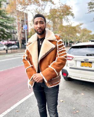 Men's DaRucci Honey Biker Shearling Jacket with Fur Ribs