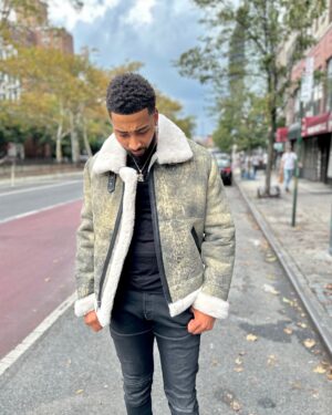 Men's DaRucci Kanan B3 Distressed Green Shearling Jacket