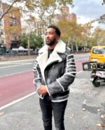Men's DaRucci Distressed Grey Biker Shearling Jacket with Fur Ribs