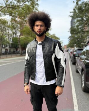 Men's DaRucci Moto Style Black & White Leather Jacket