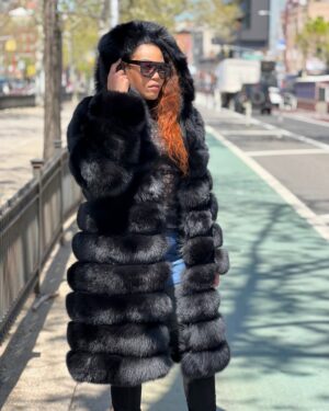 Women's - 3/4 Black Fox Fur With Hood