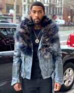 Men's Wax Navy Blue - Biker Ribbles With Mix Blue Fox Fur