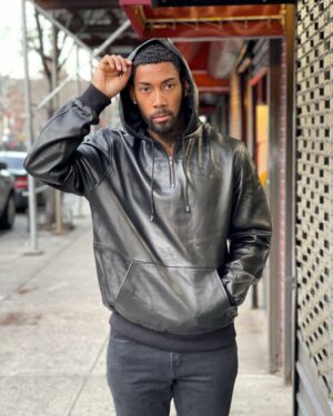 Men's DaRucci Black Leather Pullover Hoodie