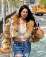 Women's DaRucci Natural Red Fox Fur Bomber Jacket with Hood