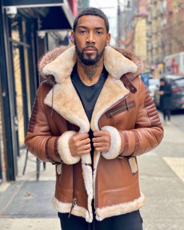 Men's Shearling - Tan Ribbles Shearling With Fox Hood