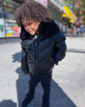 Kids' DaRucci Black V-Bomber Leather Jacket with Black Fox Fur Collar