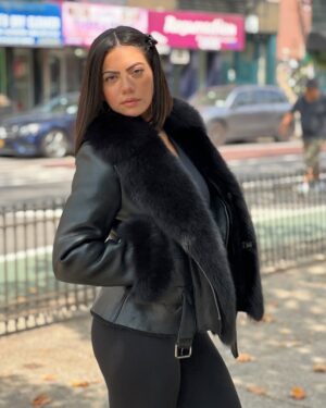 Women's DaRucci Black Waist Length Shearling with Black Fox Fur