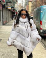 Women's DaRucci Natural Blue Fox Fur Poncho (White)