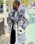 Men's DaRucci Distressed Grey 3/4 Shearling Coat with Silver Fox Fur