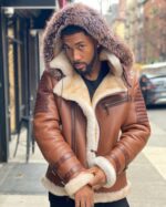 Men's Shearling - Tan Ribbles Shearling With Fox Hood