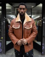 Men's DaRucci Cognac Denim Style Shearling Jacket