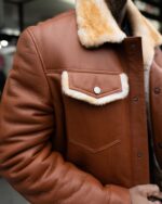 Men's DaRucci Cognac Denim Style Shearling Jacket