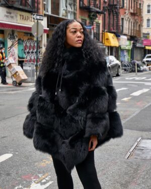 Women's DaRucci Black Fox Fur Poncho
