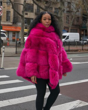 Women's DaRucci Hot Pink Fox Fur Poncho