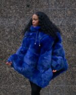 Women's DaRucci Electric Blue Fox Fur Poncho