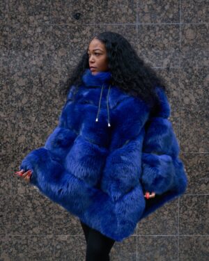 Women's DaRucci Electric Blue Fox Fur Poncho