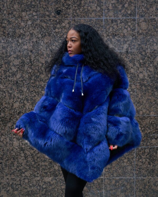 Women's DaRucci Electric Blue Fox Fur Poncho