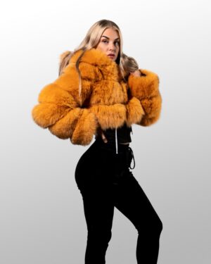 Women's DaRucci Yellow Fox Fur Hooded Crop Top